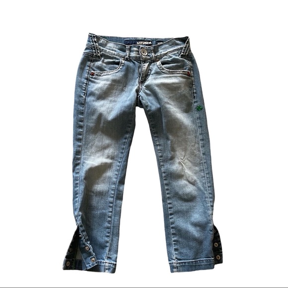 🤑🧑🏻🎤☘️MISS SIXTY Y2K Lucky Green SHAMROCK Denim Capris🤑☘️🧑🏻🎤 - Picture 6 of 7